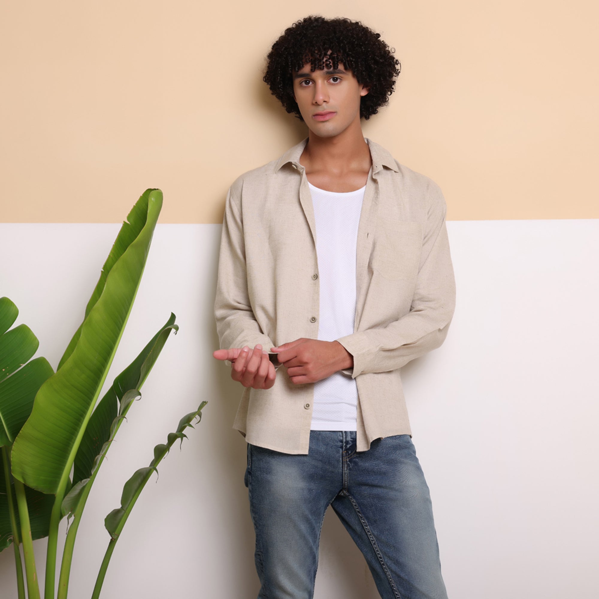 FINE LINEN SHIRTS FOR MEN (Full Sleeves)-Natural Beige