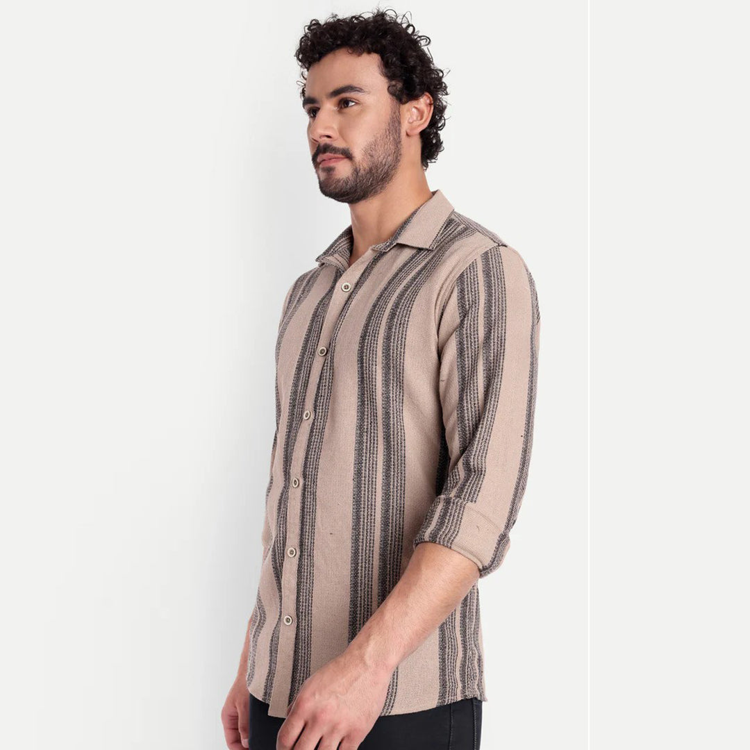 Stripes Coffee Brown Textured Shirt