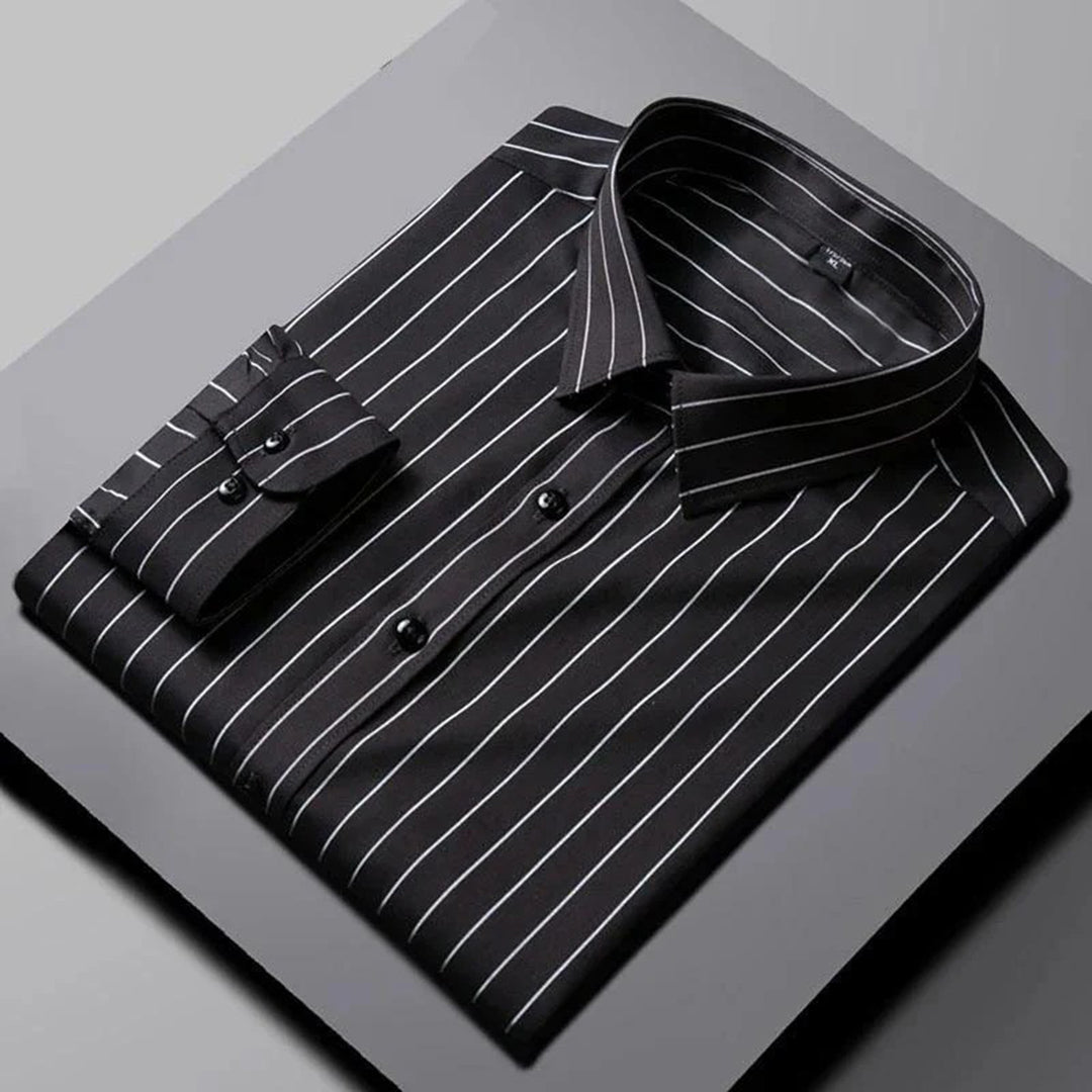 STRIPE CASUAL COTTON SHIRT (black).