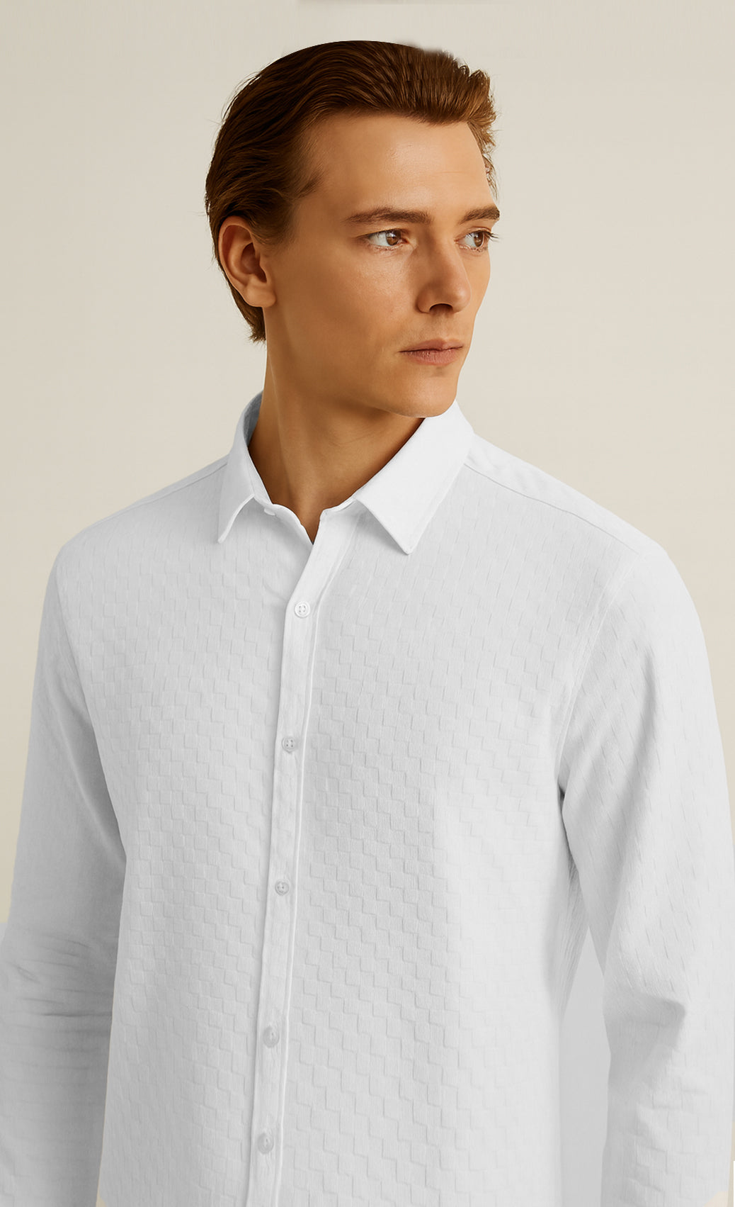 Men's Casual Checks Textured Popcorn Shirts- White