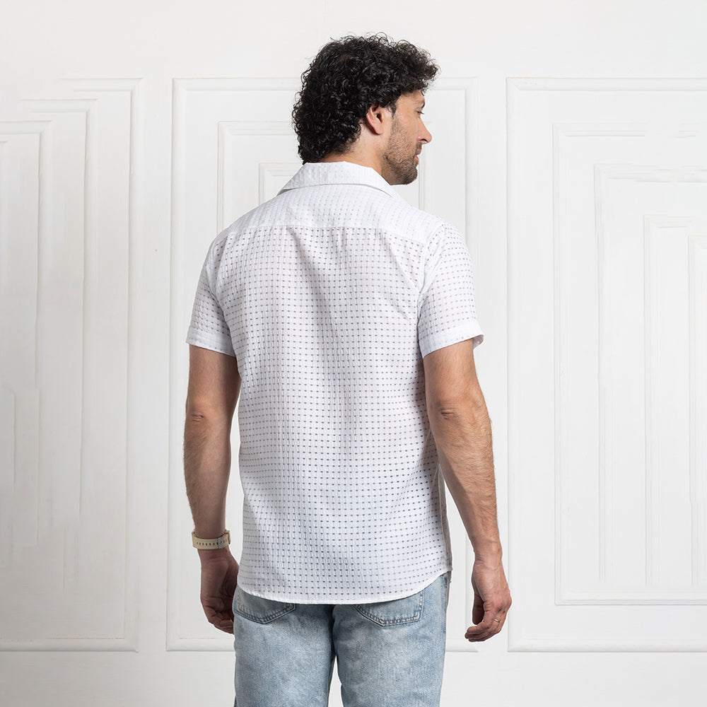 Men's Net Self Cuban Collar Casual Shirt White