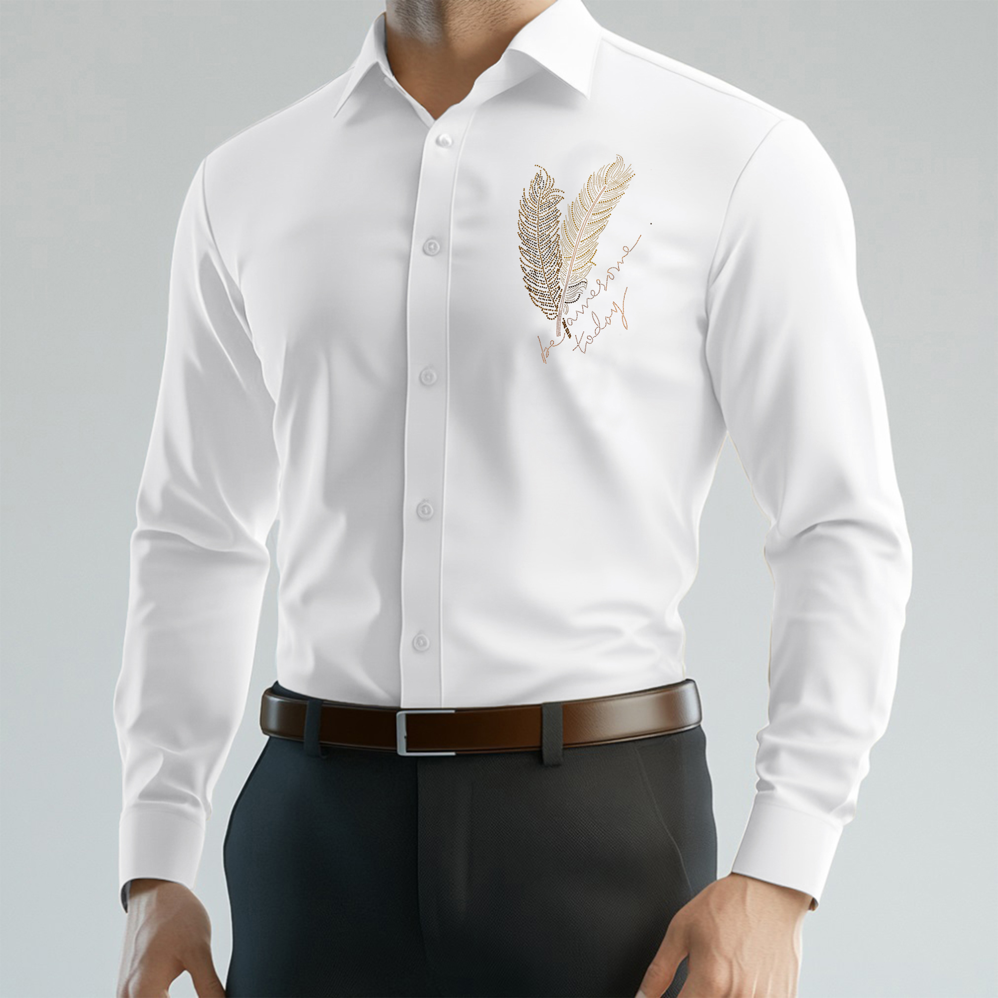 PARTY SHIRTS FOR MEN | PREMIUM SHIRTS | CLUB SHIRTS Feather Embroidery-White