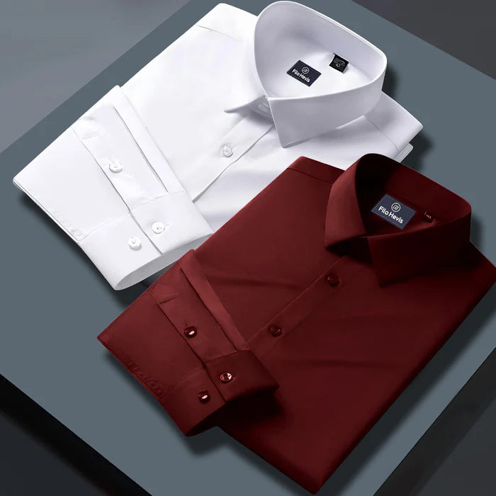 Combo of 2 Formal shirts White & Maroon Colour