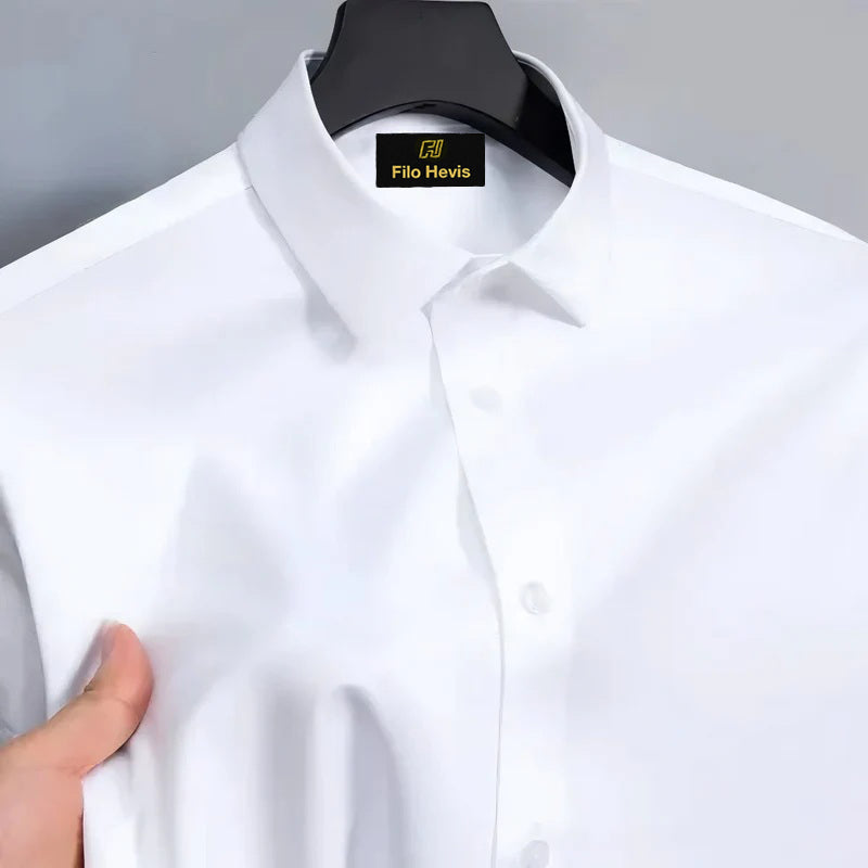 Men’s Satin Lycra Formal Shirt (Imported Fabric)| White (With White Button)