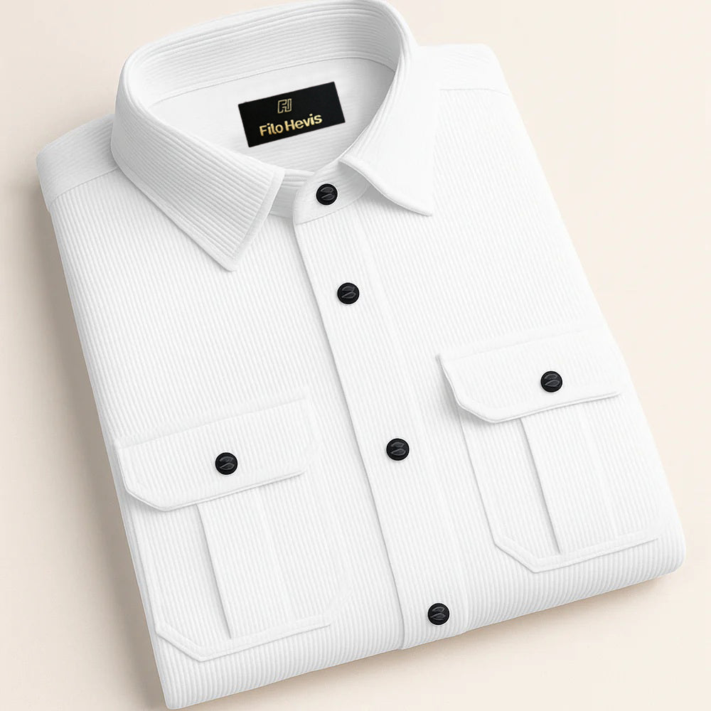 MEN’S CORDUROY SHIRT FOR WINTER STYLE | 21-WALES CORDUROY | DOUBLE POCKET | White