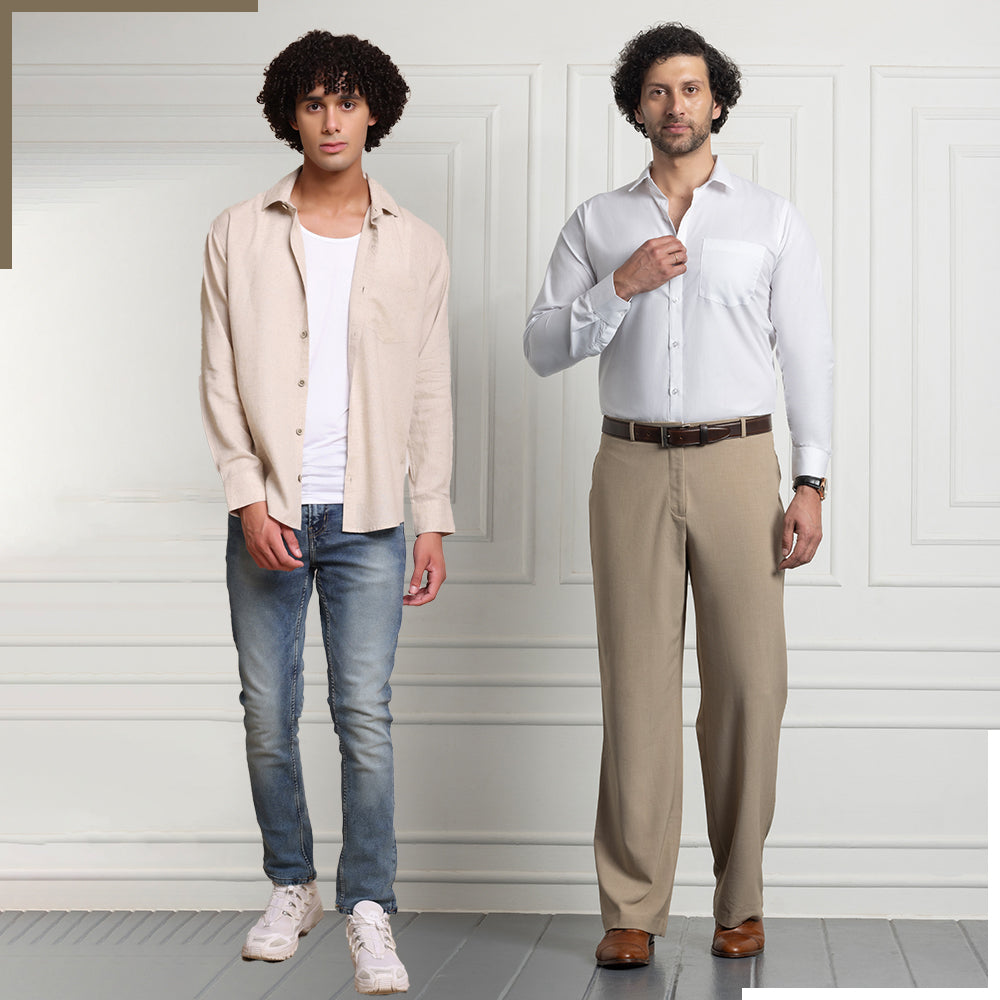 Linen White & Filafil Brown - Classic Shirt Combo (Set of 2)