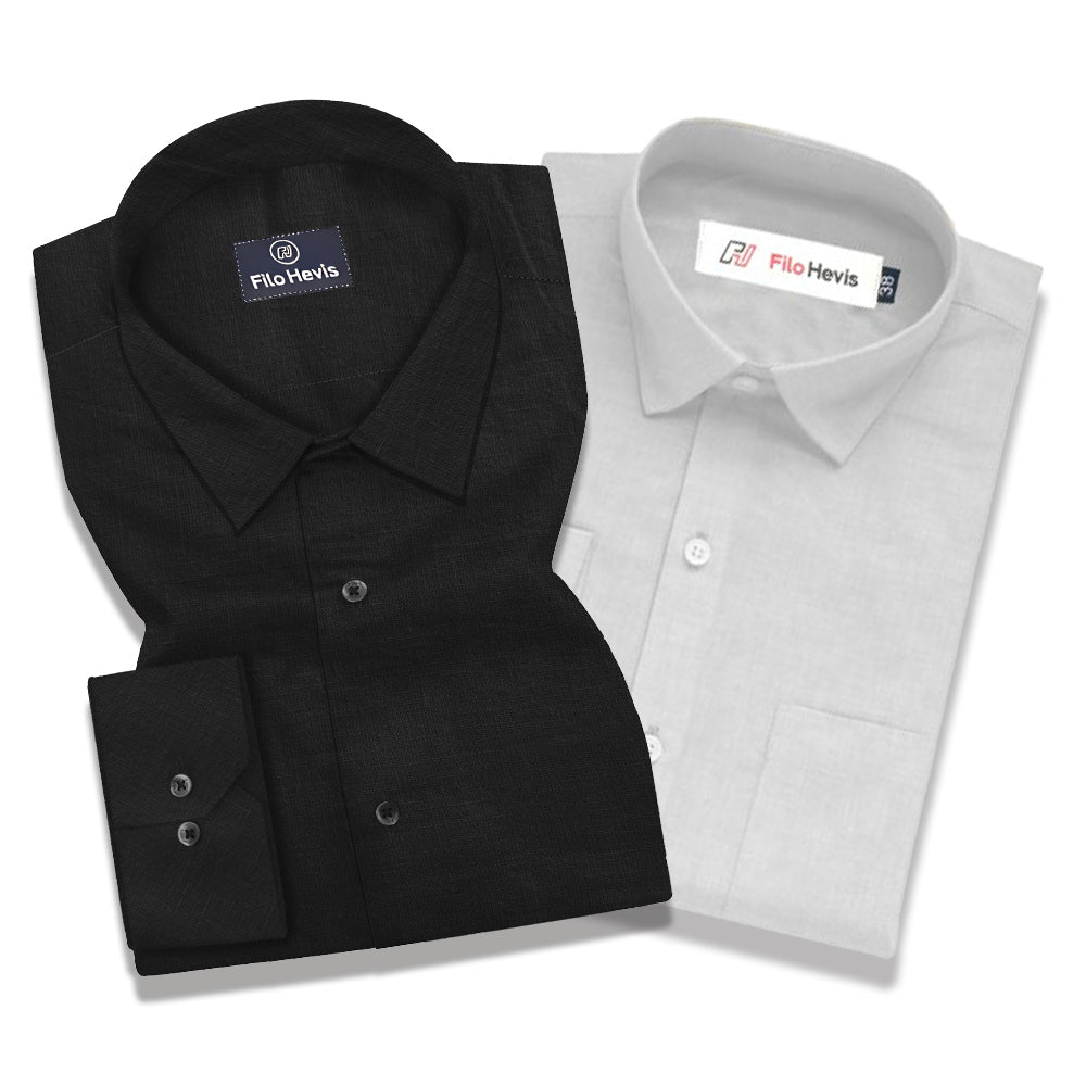 Linen Black & Filafil White - Classic Shirt Combo (Set of 2)