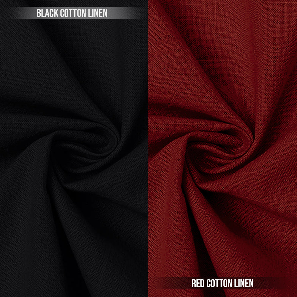 Pack of 2 | Men's Cotton-Linen Chinese Collar T-Neck Shirts |  Black & Red Combo | Regular fit