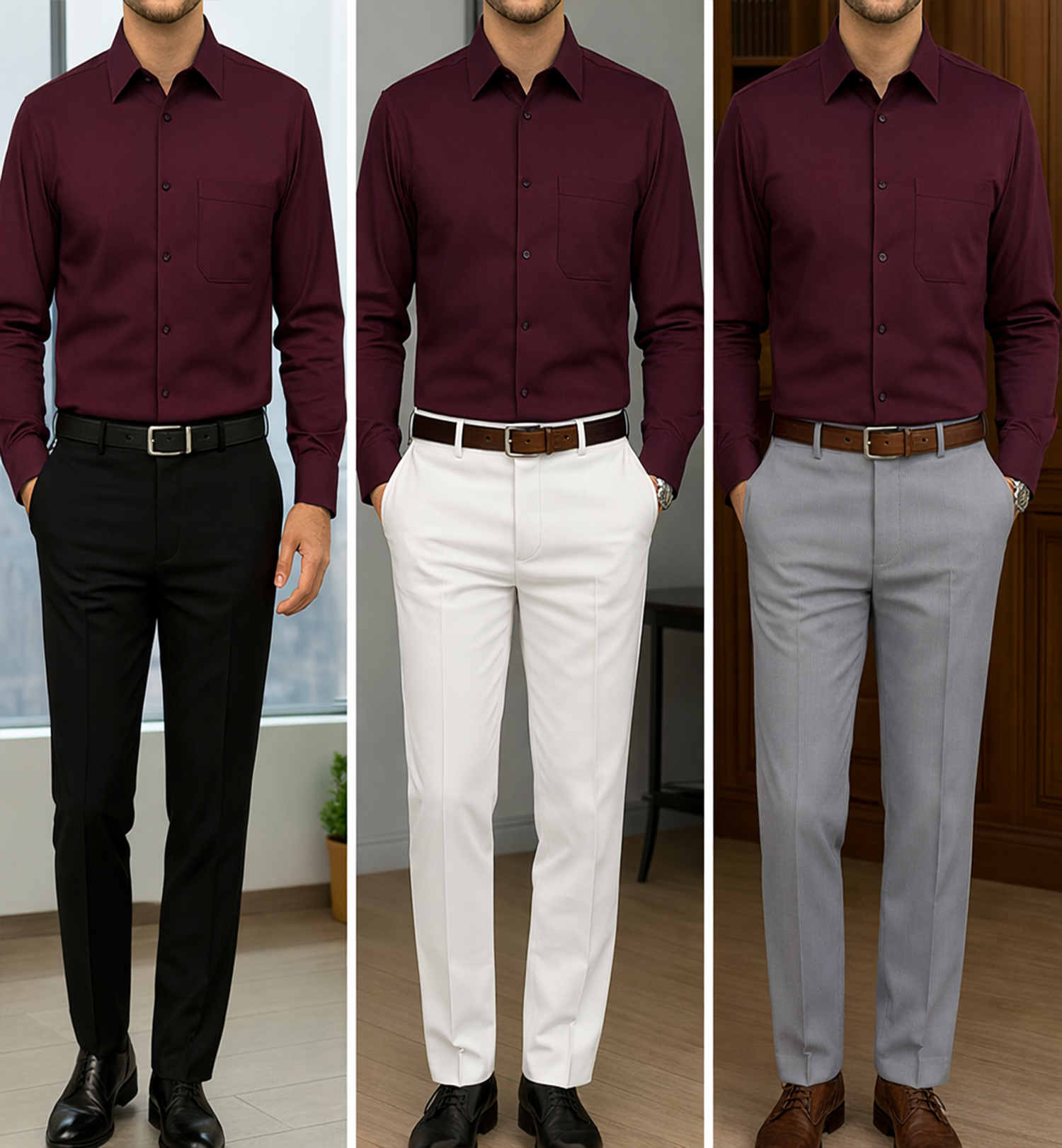 PLATINUM COTTON SATIN FORMAL SHIRT FOR MEN (Single Pocket)-Wine