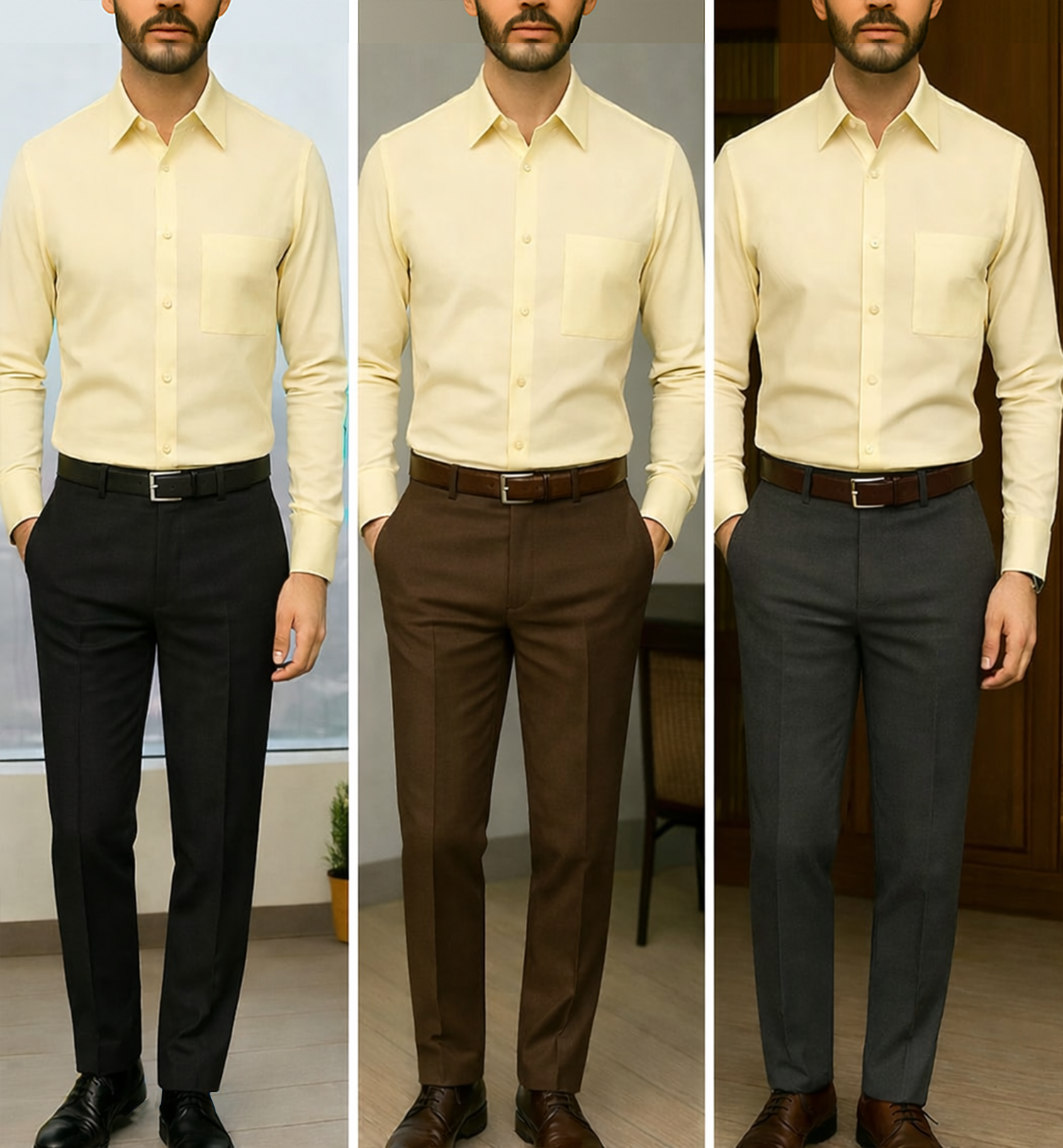 PLATINUM COTTON SATIN FORMAL SHIRT FOR MEN (Single Pocket)-Beige