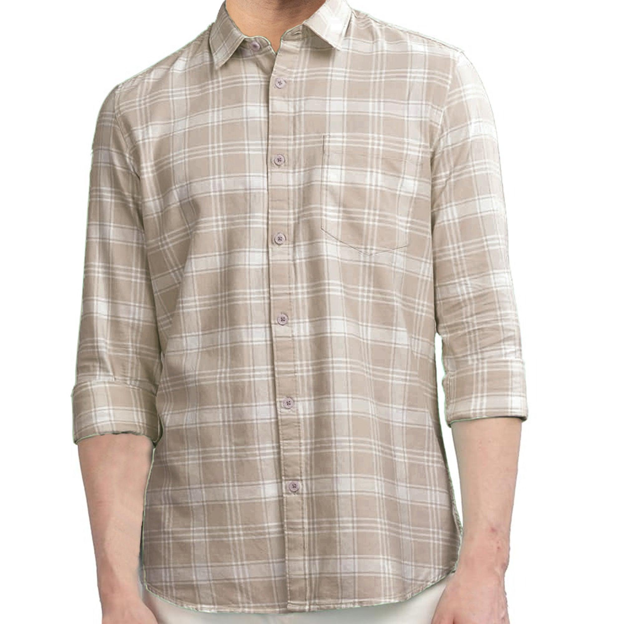 FORMAL COTTON CHECK SHIRTS FOR MEN - Light Brown Plaid (Long Sleeve)