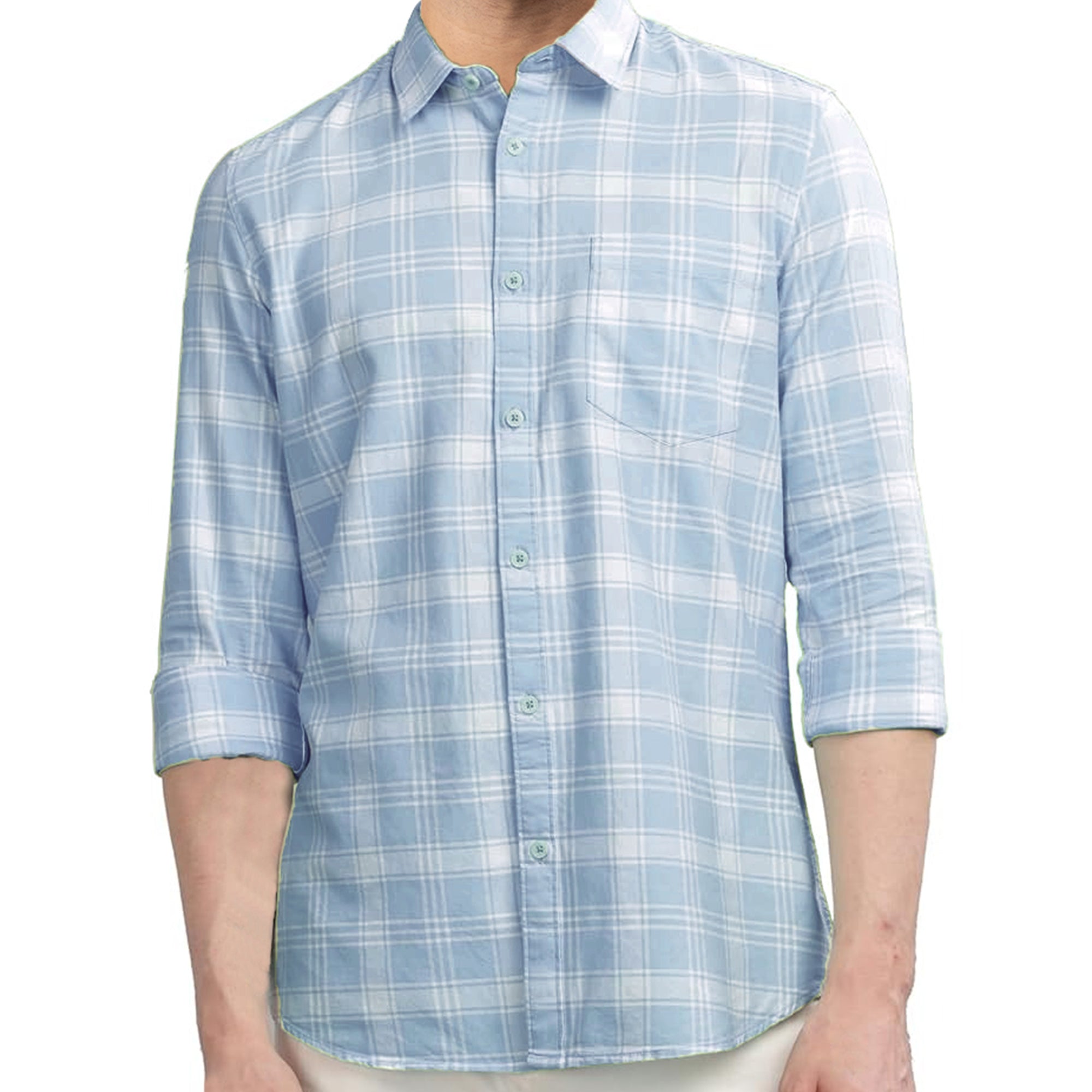 FORMAL COTTON CHECK SHIRTS FOR MEN - Sky Plaid (Long Sleeve)