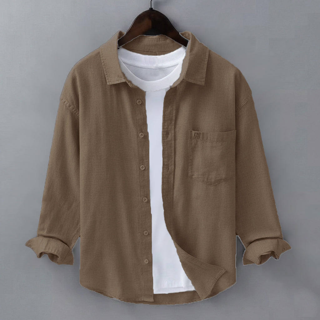 FINE LINEN SHIRTS FOR MEN (Full Sleeves)-Light Brown