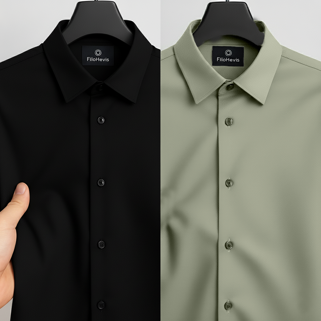 Combo of 2 Men's Satin Lycra formal Full Sleeve Shirt Black & Olive