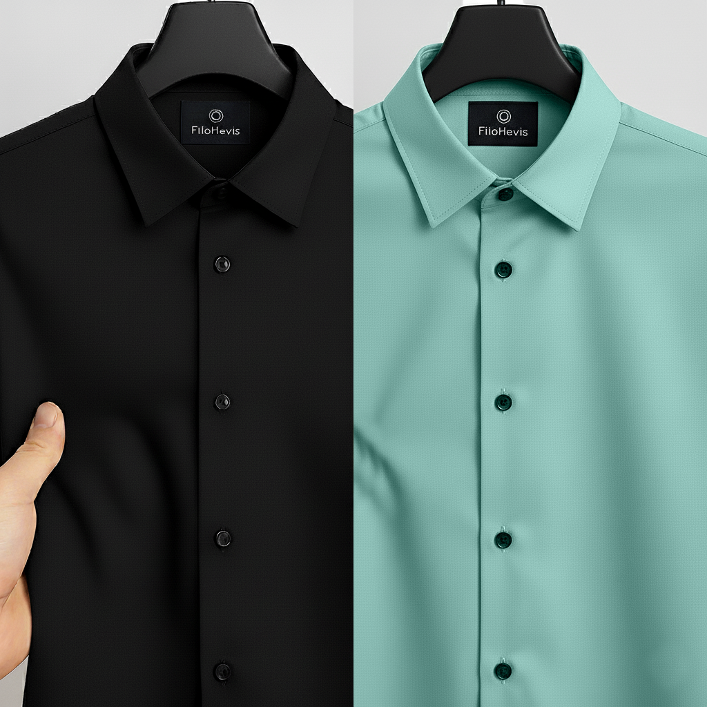 Combo of 2 Men's Satin Lycra formal Full Sleeve Shirt Black & Sea Green