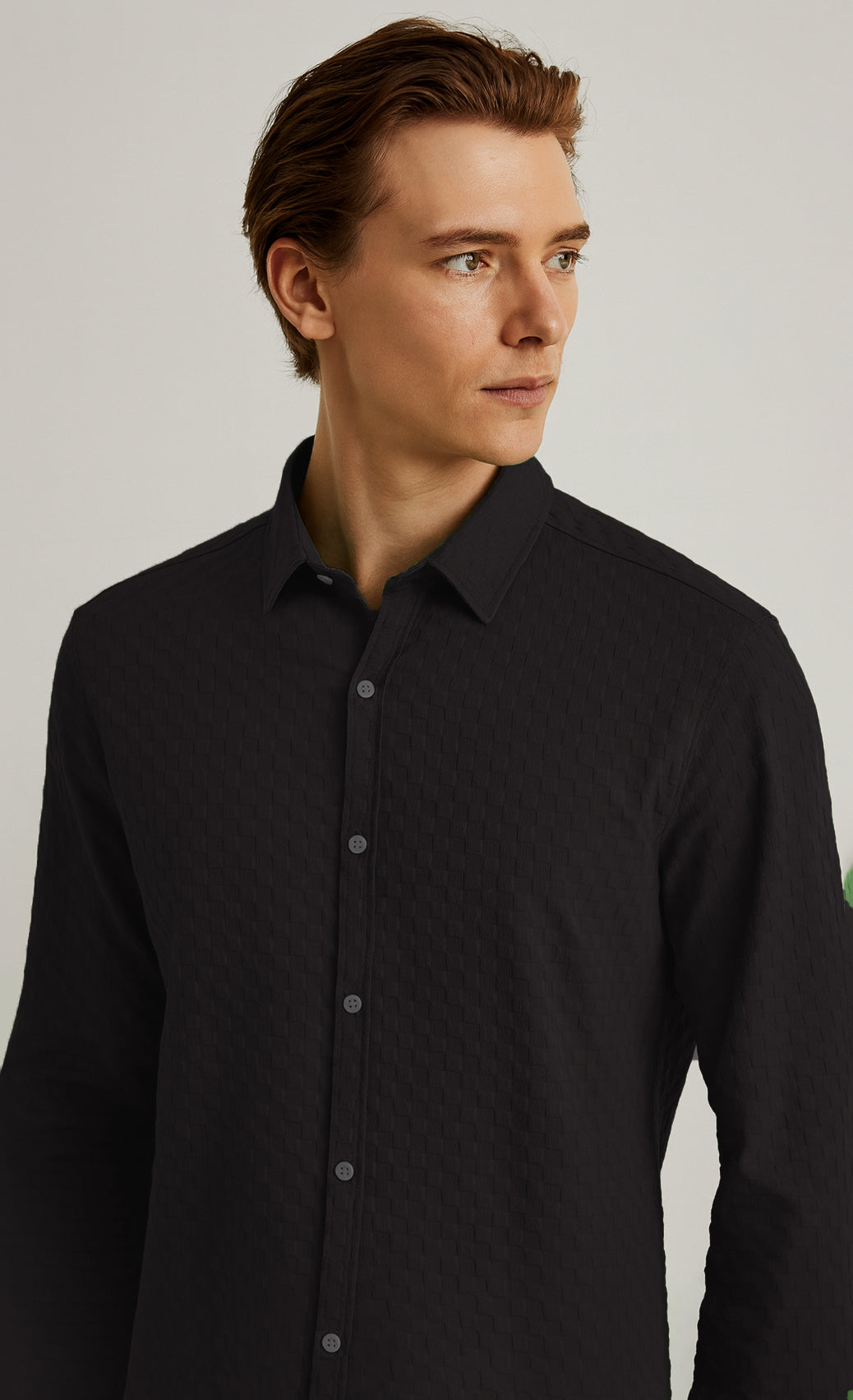 Men's Casual Checks Textured Popcorn Shirts- Black