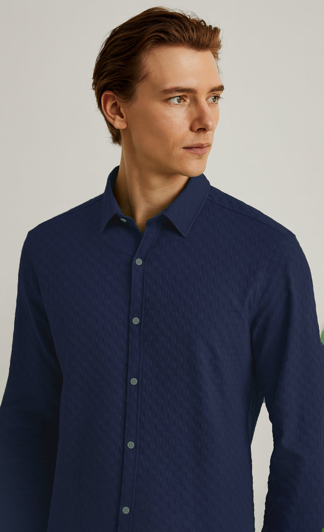 Men's Casual Checks Textured Popcorn Shirts- Navy Blue