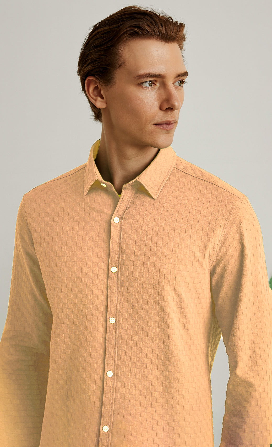 Men's Casual Checks Textured Popcorn Shirts- Brown