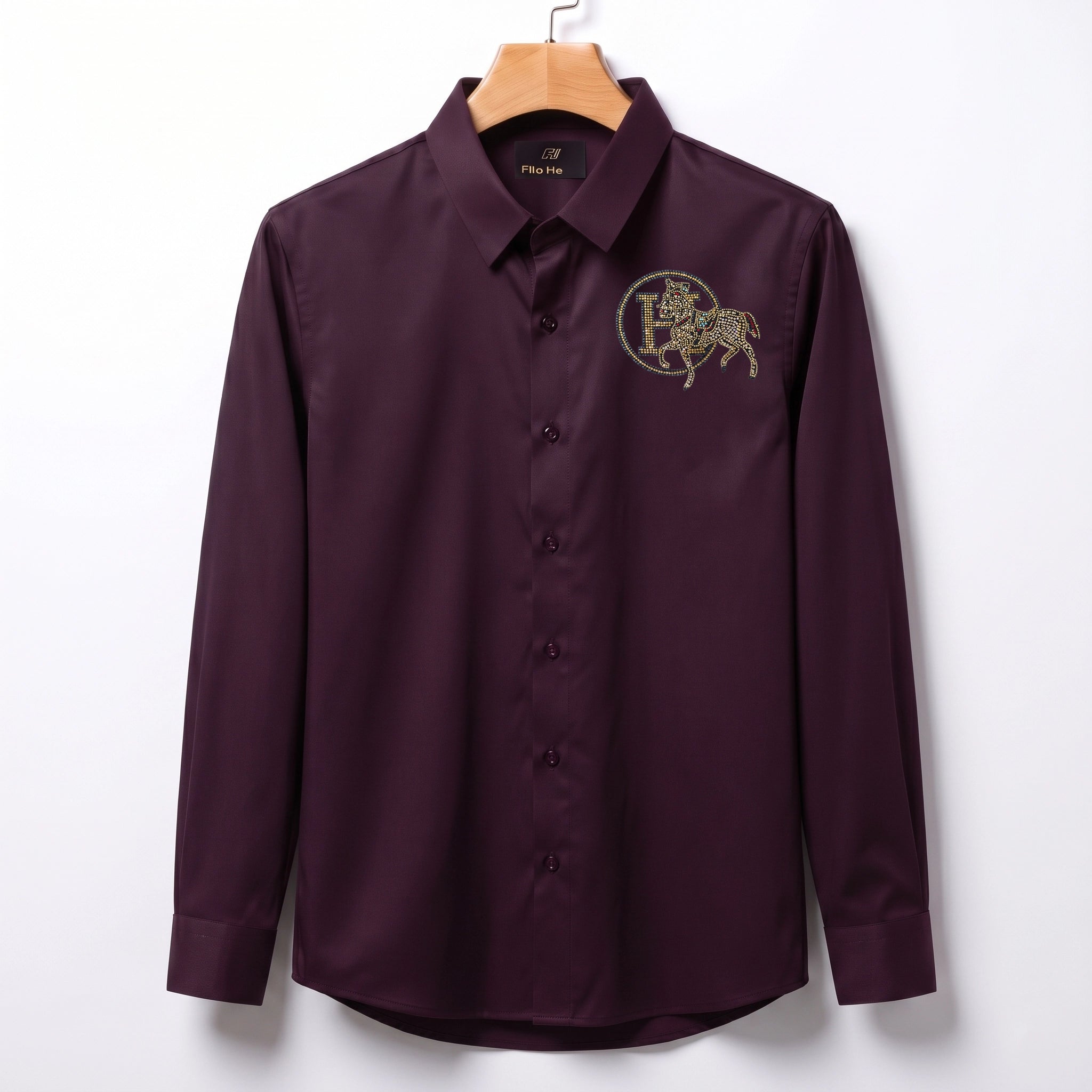 Front & Back Horse Embroidery Party Shirts | Club Wear | Wine