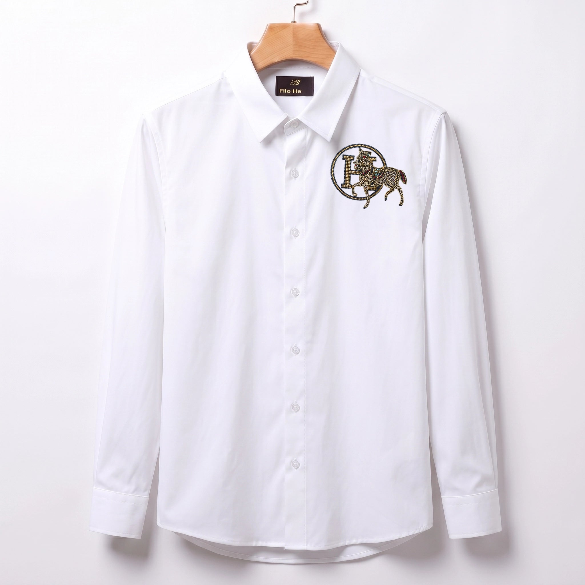 Front & Back Horse Embroidery Party Shirts | Club Wear | White