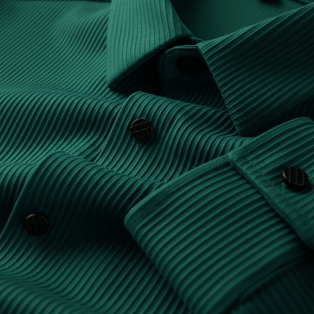 Self Cord Casual Shirts for Men Blended Fabric - Green