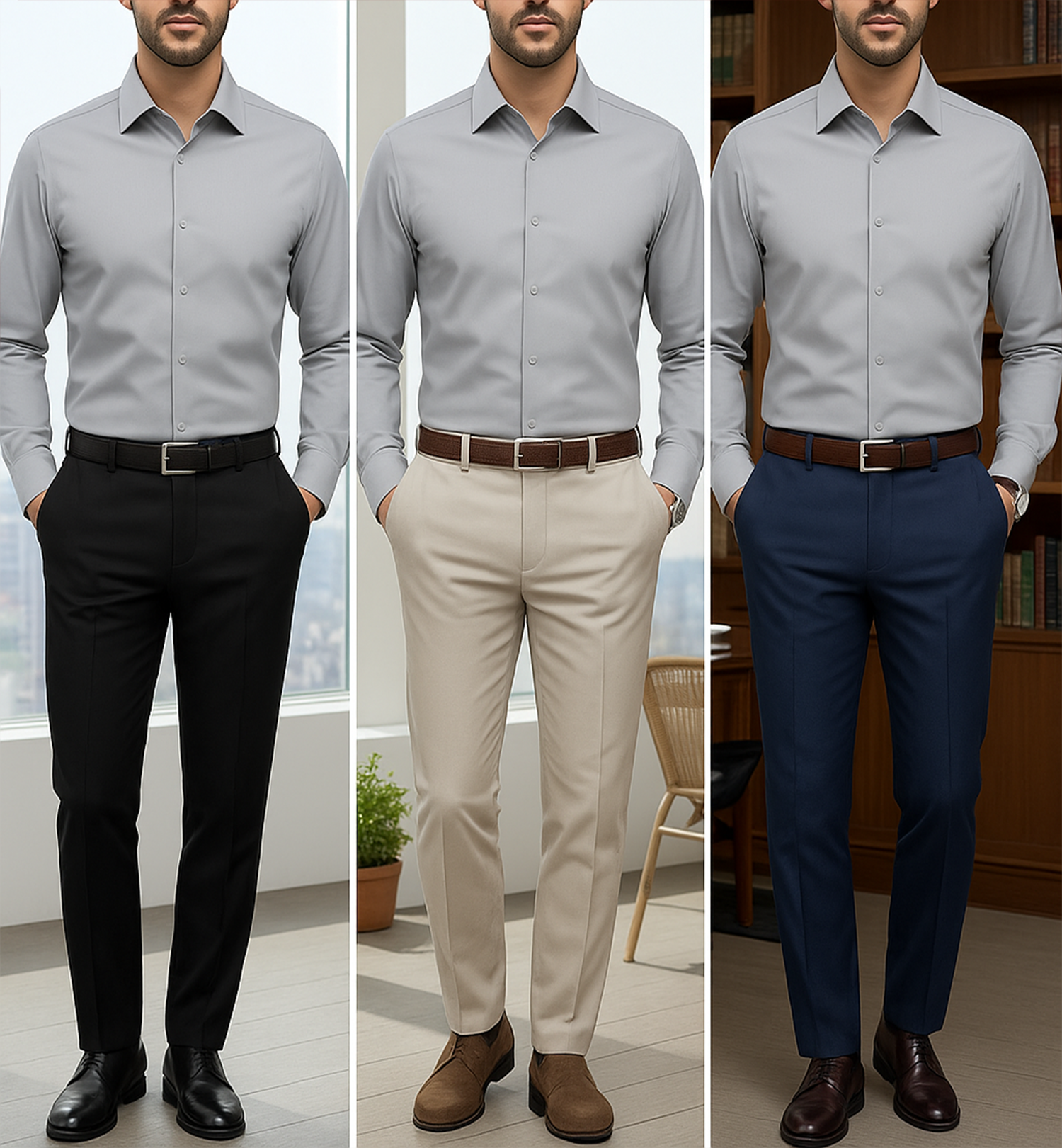 Men's Satin Lycra formal  Full Sleeve shirt Light Grey