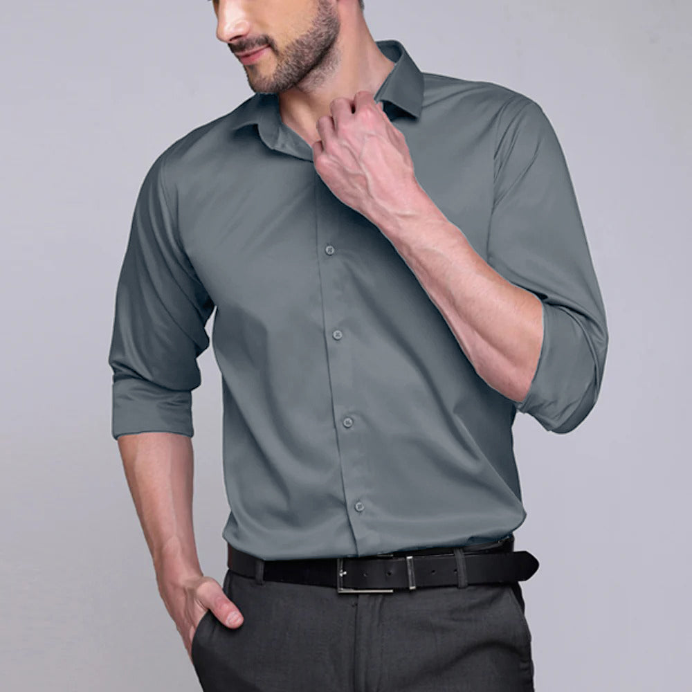 Premium Satin Lycra Formal Dark Grey Shirt