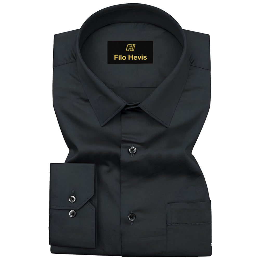 PLATINUM COTTON SATIN FORMAL SHIRT FOR MEN (Single Pocket)-Black