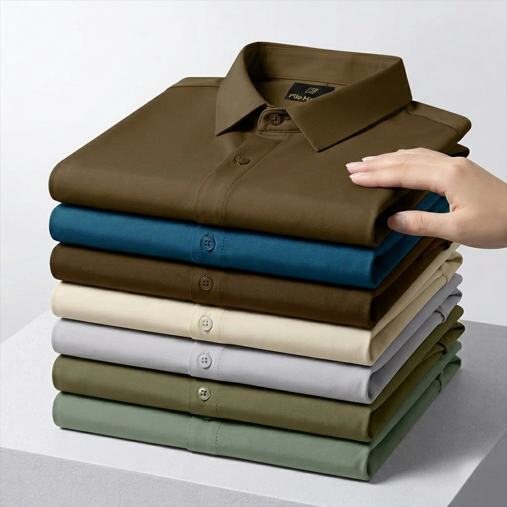 Men's Premium Luxury Formal Shirt with Crystal-Studded Collar Clips | Light Brown