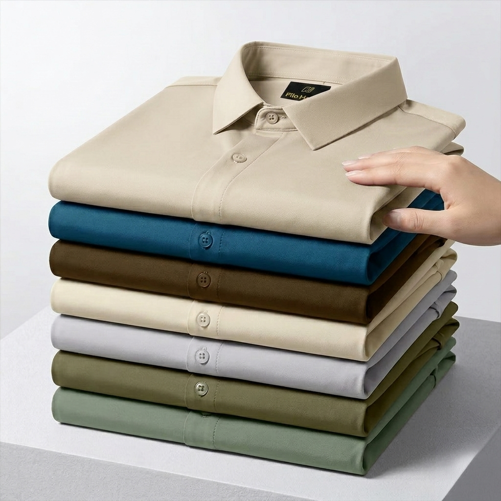 Men's Premium Stretch Formal Shirt with Silver Collar Pins | Wrinkle-Resistant | Party & Office Wear | Cream