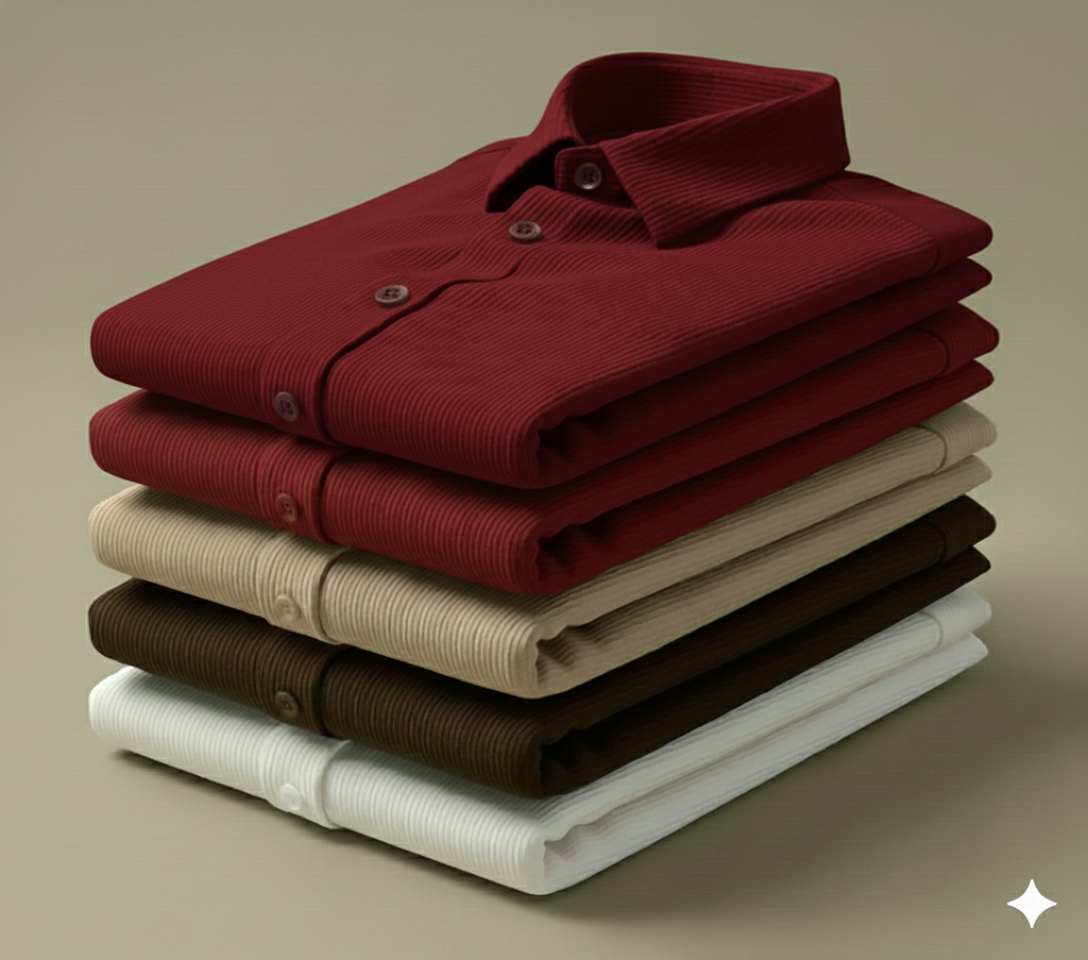 Corduroy Casual Shirts for Men Blended Fabric -Maroon