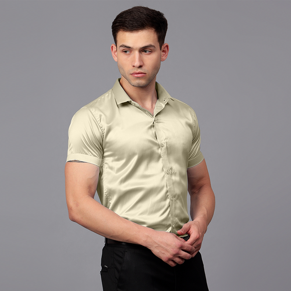 Men’s Satin Half Sleeve Formal Shirt – Premium Soft & Shiny Finish-Olive