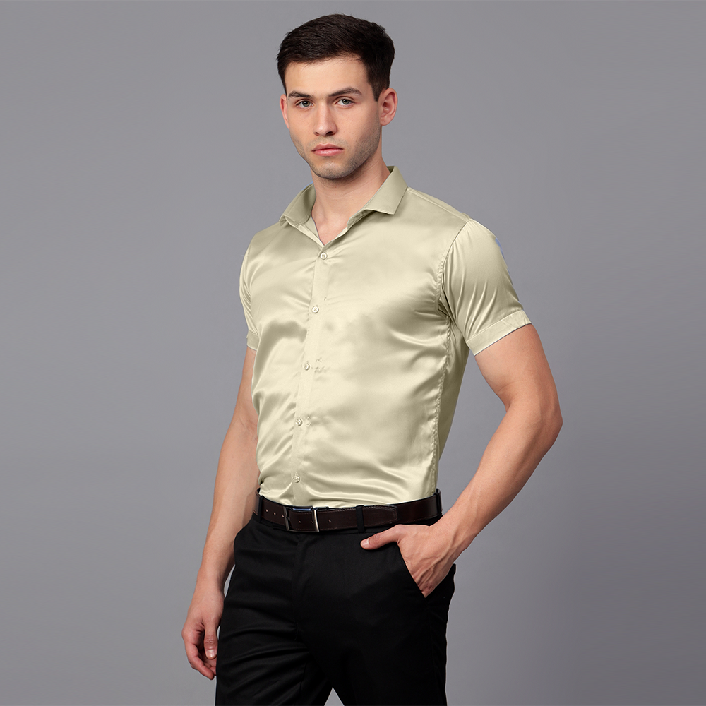 Men’s Satin Half Sleeve Formal Shirt – Premium Soft & Shiny Finish-Olive