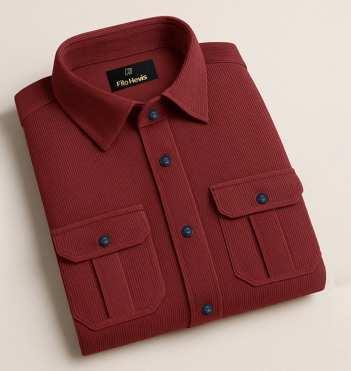 MEN’S CORDUROY SHIRT FOR WINTER STYLE | 21-WALES CORDUROY | DOUBLE POCKET | EMERALD-Red