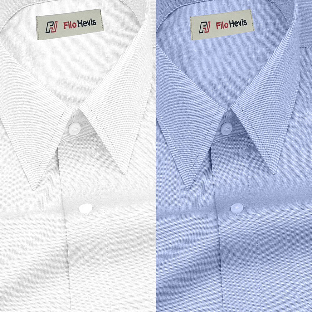 Combo of 2 Filafil Fabric Regular Fit Formal Shirts – White & Sky (Single Pocket)