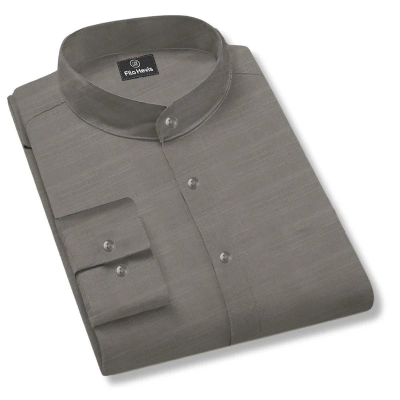 MEN’S CHINESE COLLAR SHIRT | FULL SLEEVE COTTON LINEN T-NECK SHIRT | GREY COLOR