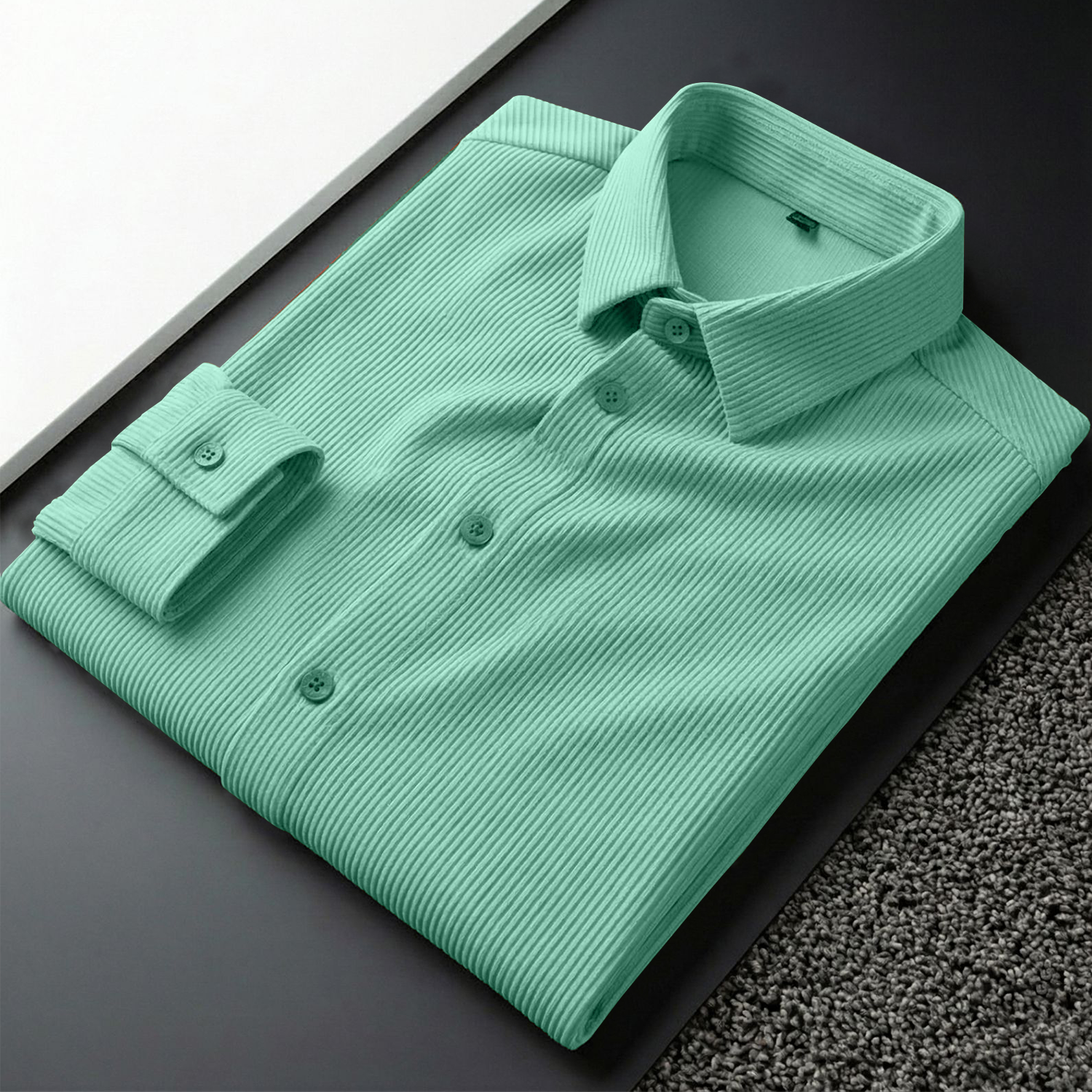 Corduroy Inspired Self-Cord Casual Shirts for Men Blended Fabric - Sea Green