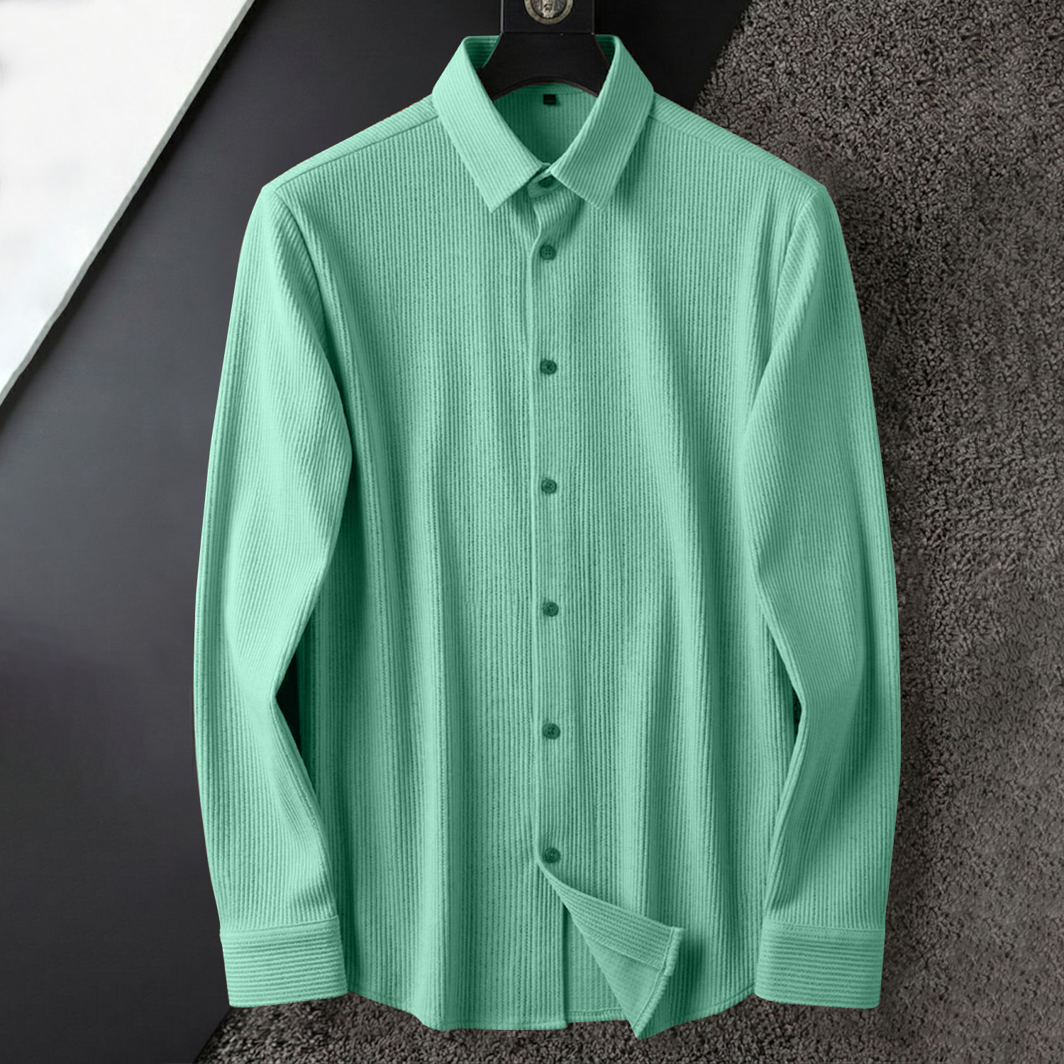 Corduroy Inspired Self-Cord Casual Shirts for Men Blended Fabric - Sea Green