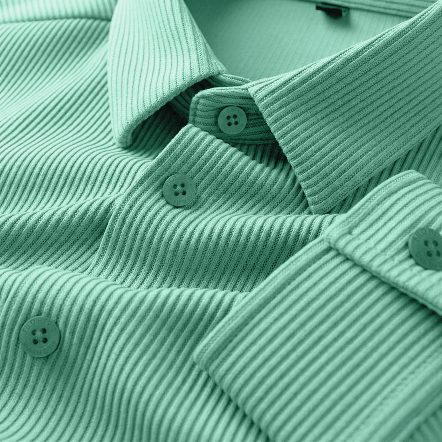 Corduroy Inspired Self-Cord Casual Shirts for Men Blended Fabric - Sea Green
