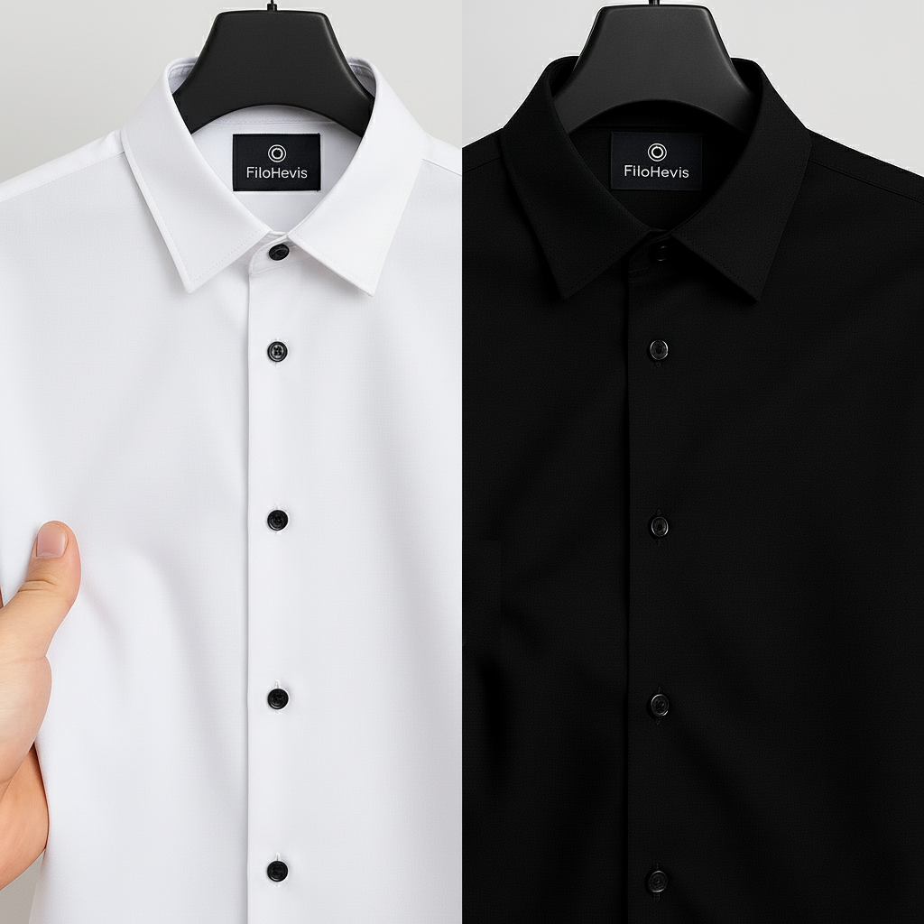 Combo of 2 Men's Satin Lycra formal Full Sleeve Shirt White & Black