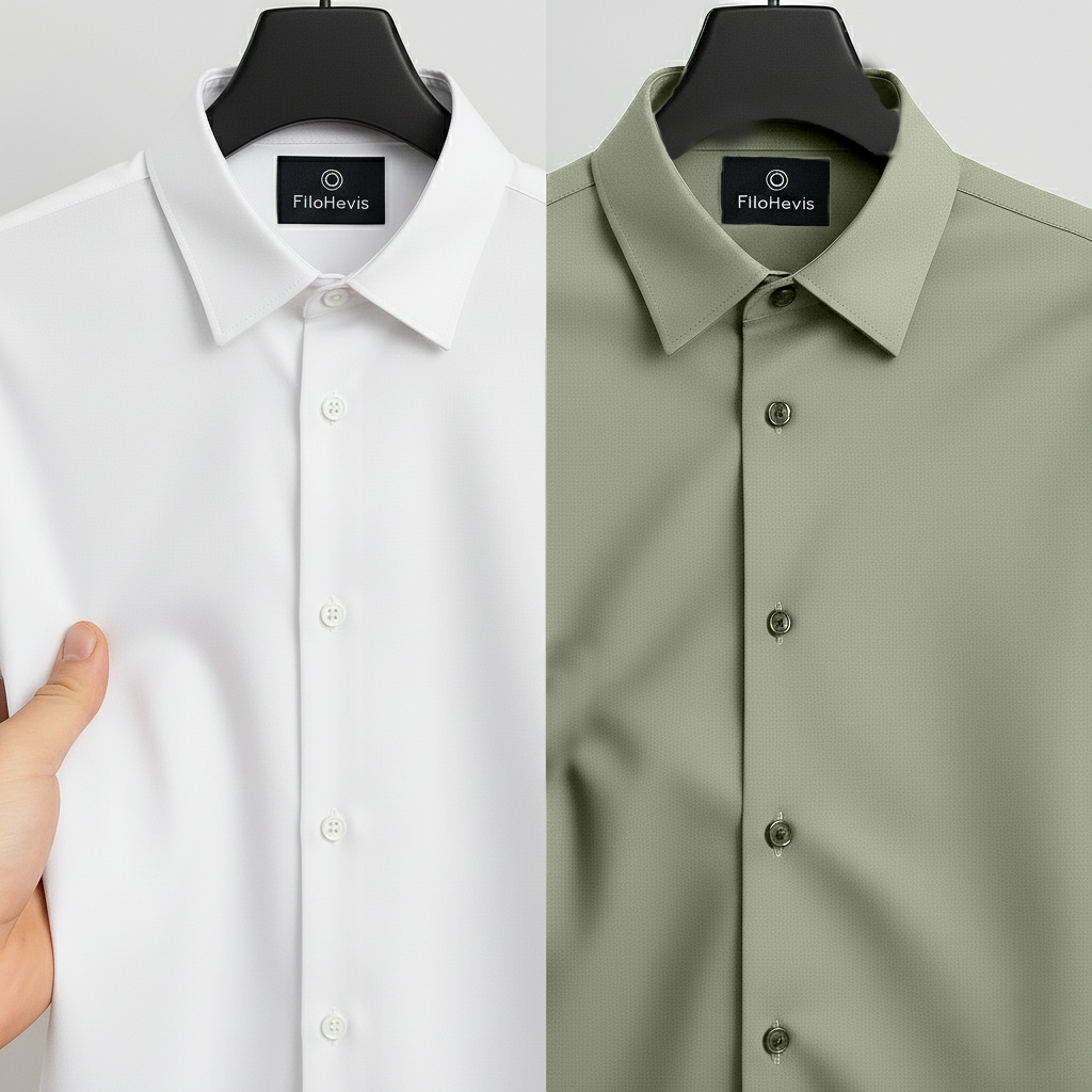 Combo of 2 Men's Satin Lycra formal Full Sleeve Shirt White & Olive