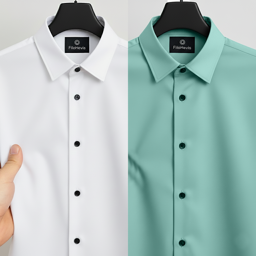 Combo of 2 Men's Satin Lycra formal Full Sleeve Shirt White & Sea Green