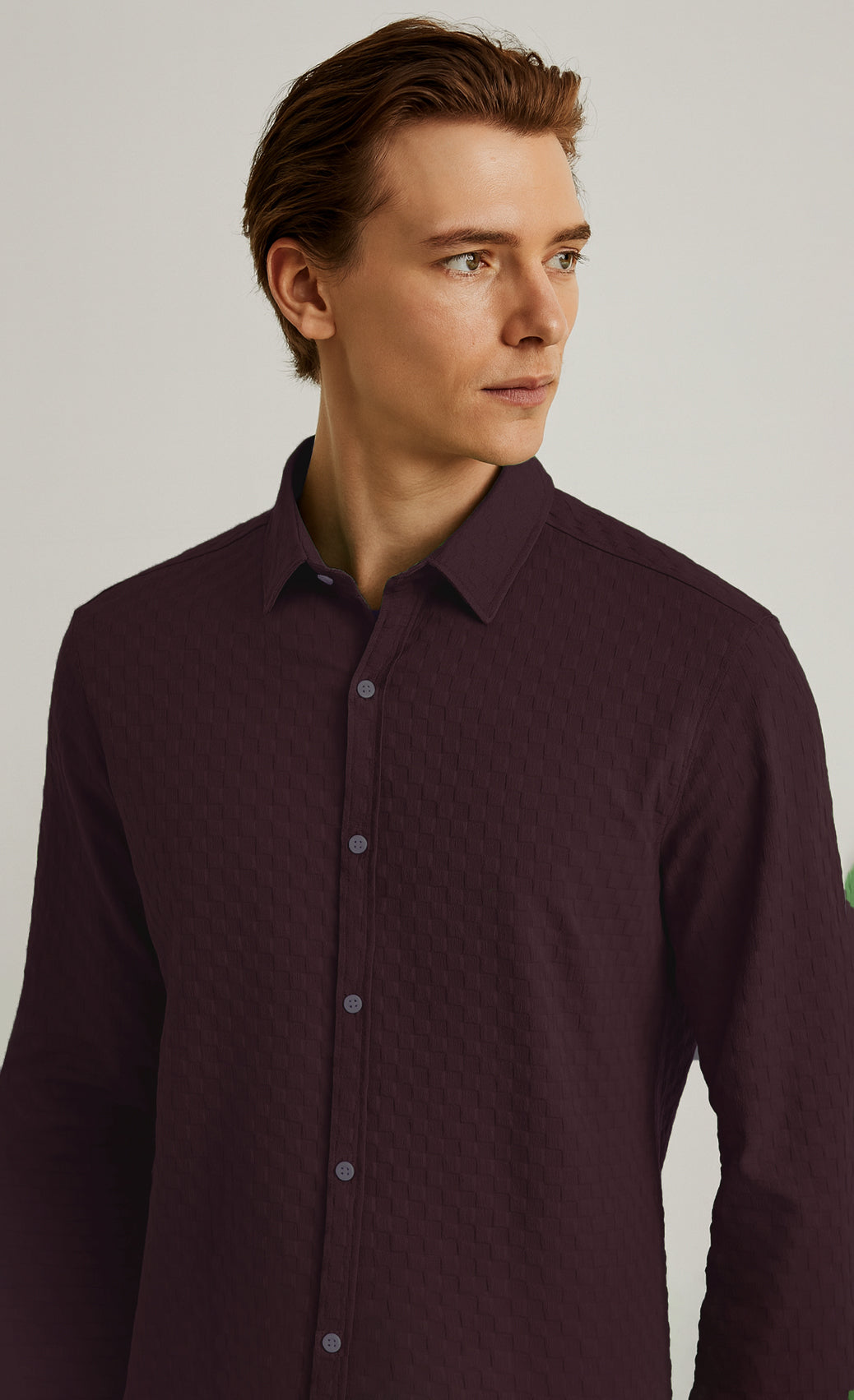 Men's Casual Checks Textured Popcorn Shirts- Wine