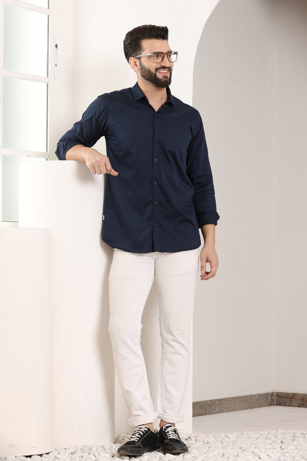 MENS FORMAL REGULAR FIT FULL SLEEVE SHIRT NAVY BLUE