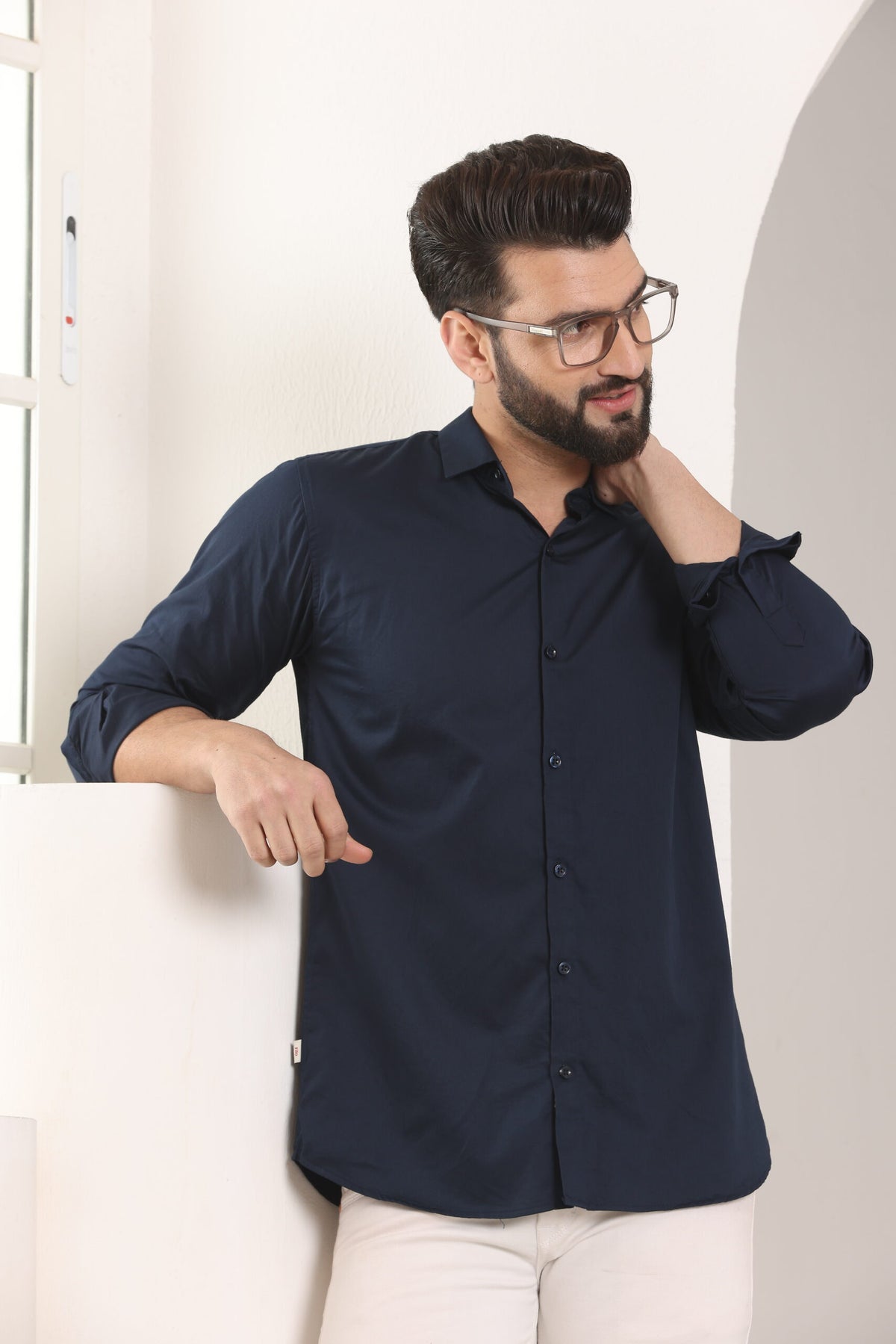 MENS FORMAL REGULAR FIT FULL SLEEVE SHIRT NAVY BLUE