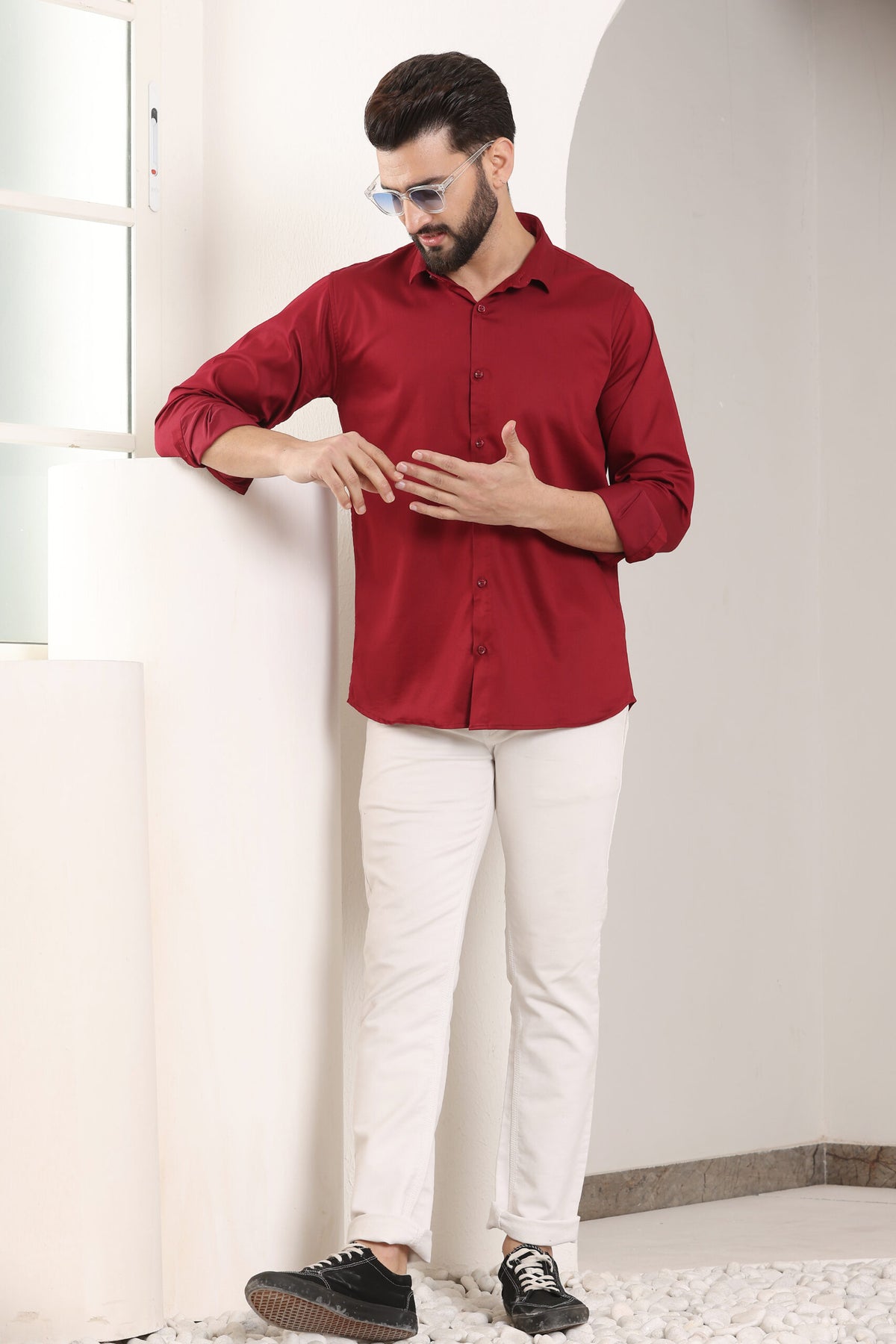 MENS FORMAL REGULAR FIT FULL SLEEVE SHIRT MAROON
