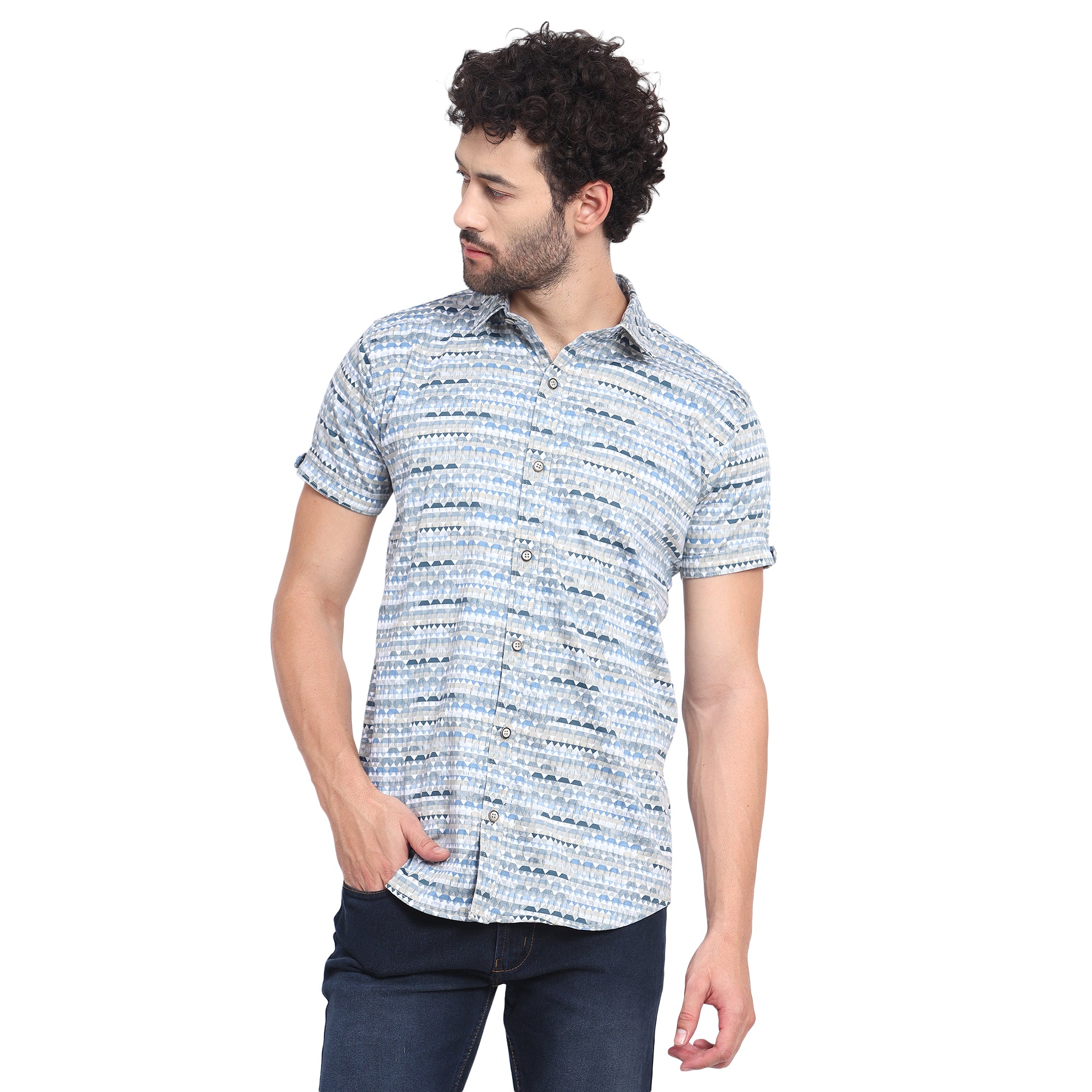 Blue Printed Casual Shirt