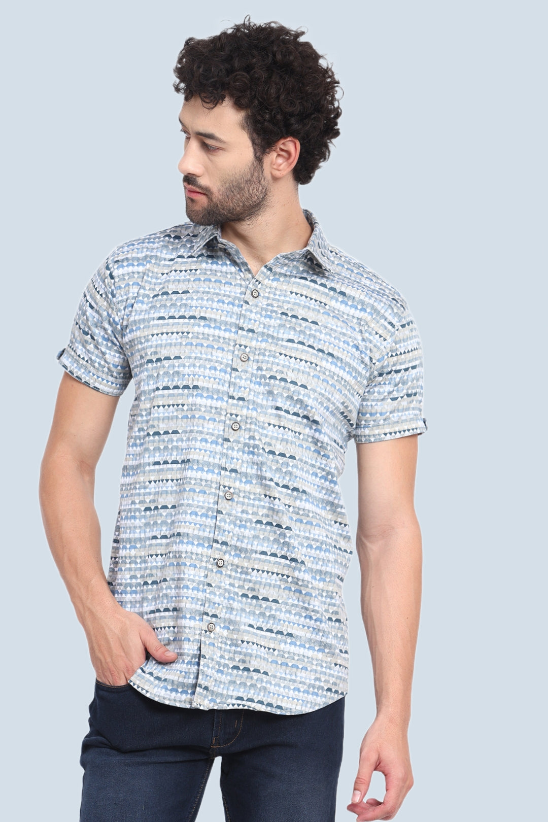 Blue Printed Casual Shirt