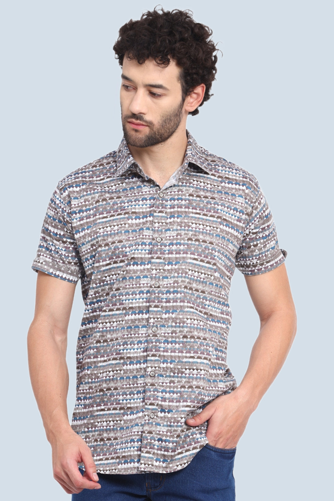 Brown Printed Casual Shirt